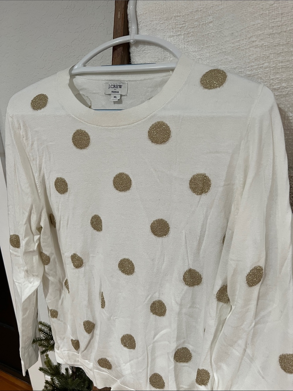 J. Crew Cream Crewneck Sweater with Gold Polka Dots